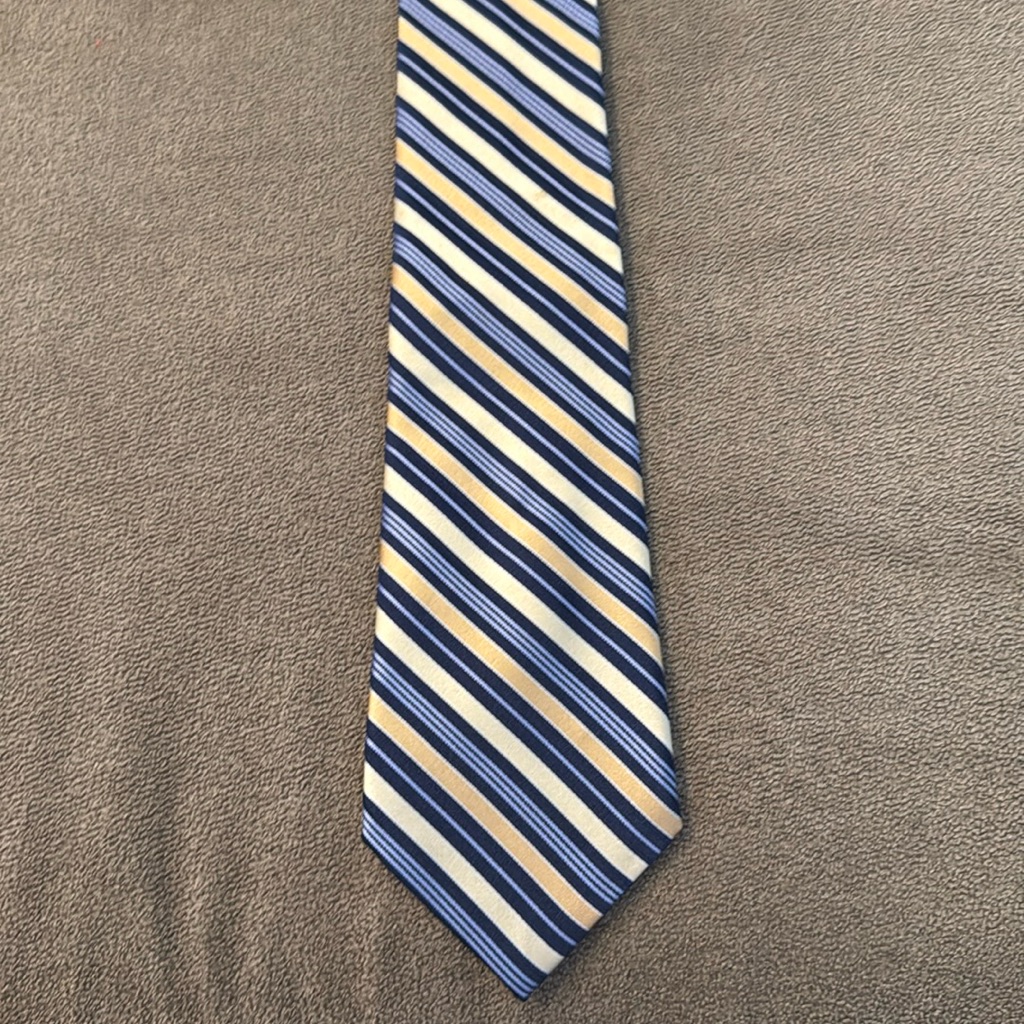 Jones New York Silk Necktie Tie Blue & Yellow Stripe (Td)